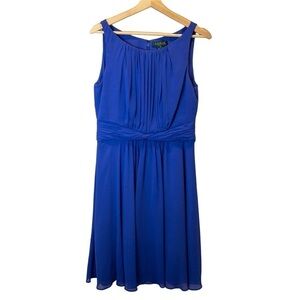 Lauren Ralph Lauren Womens Size 10 Sleeveless Chiffon Dress Pleated Blue Wedding